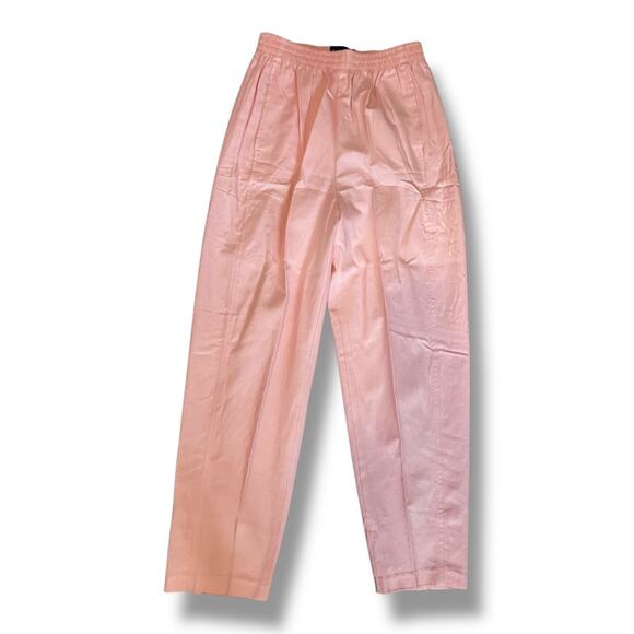 American Vintage Pants - Jerry Leigh Pink Elastic Waist Pleated Tapered Pants / High Rise Linen Blend